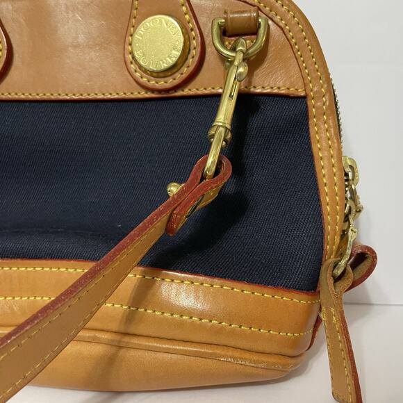 Vintage Dooney & Bourke Cabriolet Bag Navy Canvas Tan Leather Domed USA Satchel - Picture 7 of 16